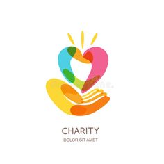 charity logo with two hands holding a heart and the word charity on it royalty illustration