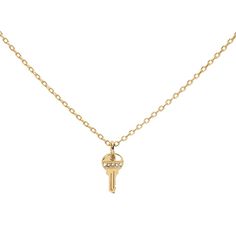 Unlock the charm of delicate accessorizing with our 'Tiny Key Necklace.' Crafted in lustrous gold, this petite pendant mimics an enchanting key, a timeless symbol of discovery and freedom. Whether worn alone or layered with other pieces, it adds a sprinkle of whimsy and mystery to your look. A delightful piece to unlock your style potential.  14k gold plated over sterling silver and high-quality cubic Zicornia.  Hypoallergenic, nickel and lead-free. Tarnish resistant. H2O sensitive. Recommend taking it off during shower and restoring in the pouch that comes with the pacakge. Key Pendant Necklace, September Birthstone Jewelry, Timeless Symbol, August Birthstone Jewelry, July Birthstone Jewelry, Necklace Craft, Key Necklace, Jewelry Ring Box, Pearl Jewellery Earrings