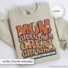 Celebrate the joy of grandparenthood with our Great Grandma sweatshirt - perfect for every great grandmother, whether he's a seasoned pro or just stepping into his new role!   👚 UNISEX Gildan 18000 Sweatshirt 👚 * Our sweatshirts are printed with high-quality, vibrant designs that last - no vinyl or stickers here! We print directly onto the fabric, so the ink absorbs beautifully, creating that charming vintage vibe you'll love. * Sizing Tip: Lay your favorite sweatshirt flat and measure across (armpit to armpit) and from top to bottom. Then, check out our size chart for the perfect fit! * These are unisex sweatshirts, so they're not fitted like typical women's styles. Want a more snug fit? We recommend sizing down. For that trendy oversized look, go up 2 sizes.   🛠️ MATERIAL 🛠️ * Our co New Grandma Gift, Grandma Sweatshirt, Great Grandma Gifts, Grandma Sweater, Great Grandma, New Grandma, Retro Sweatshirts, Grandma Gift, Pregnancy Gifts