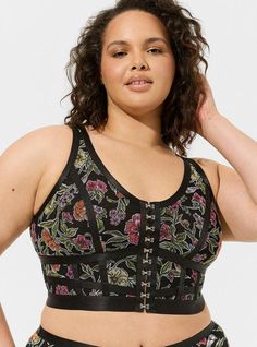 Matching Style(s): Search 41360075 FIT Fitted. Cropped. MATERIALS + CARE Mesh knit fabric. . 88% polyester, 12% spandex. . Machine wash, line dry. . Imported. DETAILS Scoop neck. Sleeveless. Corset/bustier details. . Floral print. . The best plus size women's mesh regency punk bustier bustiers & corsets in sketchy garden floral rich black made of mesh. Torrid is your destination for cozy fall and winter clothes to keep you warm and comfortable. Earthbound Trading Company Clothes, Mesh Undershirt, Alt Hippie, Black Beachwear, Clothing Alterations, Plus Size Goth, Black Bustier, Plus Size Corset, Hippie Clothes