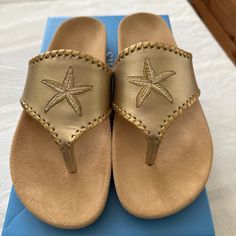 New In Box - Never Worn Jack Rodger’s Sandals/Flip Flops Color Platinum Gold Jack Rogers, Sandals Flip Flops, Flip Flop Sandals, Starfish, Women's Shoes Sandals, Flip Flops, Shoes Sandals, Platinum, Women Shoes