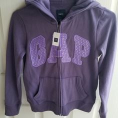 Dusty Purple Kids Xl (12) Zippered Hooded Sweatshirt With Rhinestone Adorned Gap Logo Silkscreen Design, Gap Hoodie, Womens Hoodies, Purple Sparkle, Dusty Purple, Gap Jacket, Gap Kids, Baby Gap, Full Zip Hoodie