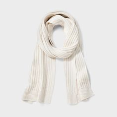 Ribbed Scarf - Universal Thread™ Cream Cozy Warm Solid Color Scarves, Cozy Warm Solid Color Scarf, Casual Knit Scarves For Cold Weather, Casual Solid Scarves For Cold Weather, Casual Solid Color Scarf For Cold Weather, Casual Solid Color Scarves For Cold Weather, Casual Cotton Scarves For Winter, Casual Knit Winter Scarf, Casual Cotton Winter Scarves