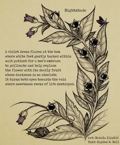 a poem written in black ink with flowers and leaves