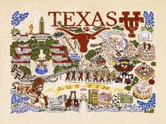 University of Texas Collegiate Fine Art Print Art Print catstudio Texas University, Austin Apartment, Petaluma California, Texas Poster, Dorm Stuff, Painting Logo, Hook Em Horns, Ut Austin, Widget Ideas