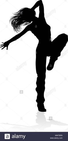 a woman dancing in the air with her arms outstretched silhouetted against a white background