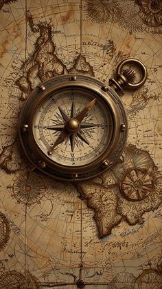 a compass on top of an old world map