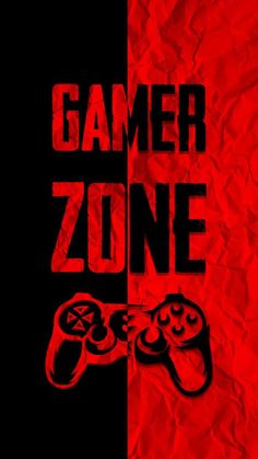 a red and black poster with two video game controllers on it that says gamer zone