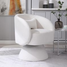 Tmsan Swivel Accent Chair, Comfy Sherpa Teddy Upholstered Armchair with Soft Pillow, Round Barrel Chair for Living Room, Bedroom, Office, Beige Office Beige, Armchair Bedroom, Comfy Accent Chairs, Chair For Living Room, Teddy Fabric, Cozy Seating, Swivel Barrel Chair