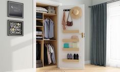 how to use space behind door - Google Search Behind Closet Door Organization, Wardrobe Door Storage, Closet Door Organization, Closet Door Makeover Ideas, Door Makeover Ideas, Closet Door Storage, Easy Closet, Ideas For Small Bedrooms, Smart Closet