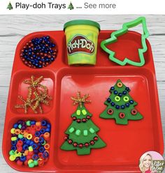 play - doh tray with christmas trees, beads and candy on it that says play - doh trays see more