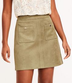 This forever polished and flattering shift skirt spins into city-chic territory with lush faux suede. Front button patch pockets. Side zip. Lined. Loft Faux Suede Pocket Shift Skirt Size 4 Army Fatigue Women's by Loft Size Regular - 4 Army Fatigue Women's Mini, Skirts, 80%, Polyester, 18%, Rayon, 2%, Spandex, Machine, Washable Yellow Mini Skirt, Army Fatigue, Pu Skirt, Pink Floral Skirt, Faux Suede Skirt, Animal Print Skirt, Stretch Skirt, Suede Skirt, Black Mini Skirt