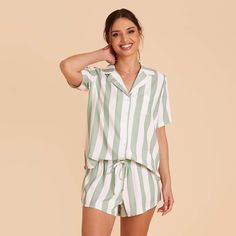 Say hello to the trendiest pajama set on the block. Prepare to see these resort-chic stripes everywhere. White Dresses For Sale, Bridesmaid Get Ready Outfit, Bridal Party Getting Ready, Bridesmaid Pjs, Bridesmaid Pajama Set, Tuxedo Women, Resort Chic, Wedding Party Accessories, Birdy Grey