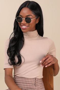 Sunny days don't stand a chance with the Lulus Agreed Gold Round Sunglasses! These trendy gold round sunnies feature a sleek wire-frame with dark green tinted lenses. Engraved detail along nose bridge and arms. Get ready for these shades to be your favorite go-to pair! Frames Measure 5. 5" Wide. Arms Measure 5. 75" Long. 100% Nickel Brass Metal. Imported. Lulus | Agreed Gold Round Sunglasses. Wire Frame, Nose Bridge, Brass Metal, Sunny Days, Sunglasses Accessories, Round Sunglasses, Sunnies, Dark Green, Apparel Accessories