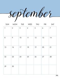 a calendar with the word september written in black and white on it, next to a blue