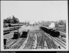 Buckland, John L 1915-1989.  [Sydney yard looking towards Cleveland street, 1919] [picture]  1919. 1 photograph : b ; 8.2 x 10.8 cm.  Part of Buckland collection of railway transport photographs [picture]. [ca. 1930-1988]  From National Library of Australia collection http://www.nla.gov.au/apps/cdview/?pi=nla.pic-an23251865  nla.pic-an23251865 Australia Sydney, Train Pictures, Old Pictures