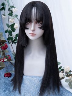 Elevate your style with our black princess cut long straight synthetic wig. Crafted from high-quality synthetic fibers, this wig offers a natural look with a luxurious feel. The elegant princess cut frames your face beautifully, while the sleek, long strands cascade down your back, providing a sophisticated and timeless allure. Perfect for cosplay, lolita fashion, or everyday wear, this wig is easy to maintain and style, ensuring you always look your best. Step into a world of elegance and charm Double Ponytail, Black Highlights, Black Princess, Fake Hair, Black Wig, Short Wigs, Long Wigs, Synthetic Wig, Pink Princess