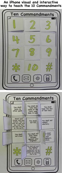 two pictures with different types of numbers and symbols on them, one showing ten commandments