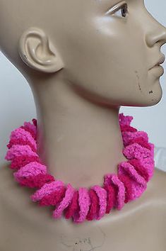 Find many great new & used options and get the best deals for Necklace Handmade Crocheted  Fiber Art 2 Colors Of Pinks Soft Acrylic Wool  Gift at the best online prices at eBay! Free shipping for many products! Crochet Choker, Handmade Statement Necklace, Wool Gifts, Artist Gifts, Painting Leather, Soft Wool, Necklace Handmade, Bead Art, Flower Shape