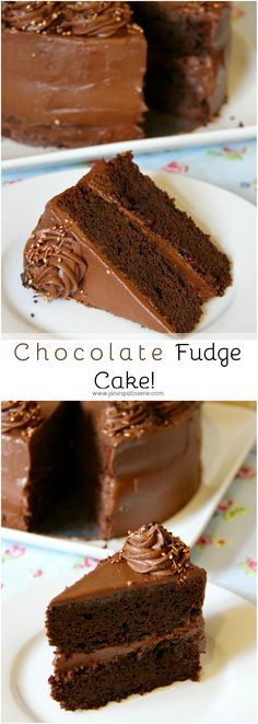 chocolate fudge cake on a white plate