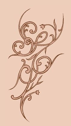 an artistic tattoo design with swirls and stars on it's back side, in brown