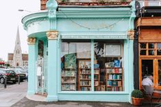 a book shop on the corner of a street