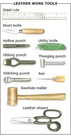 an image of different types of leather work tools