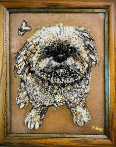 DOG PORTRAIT, FRAMED JEWELRY ONE OF A KIND ART, UNIQUE GIFT, HOME DECOR Costume Jewelry Art, Jeweled Picture, Old Jewelry Crafts, Initial Art, Costume Jewelry Crafts, Framed Jewelry, Jewelry Frames, Vintage Jewelry Art, Beaded Jewlery