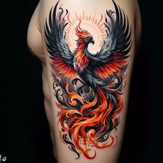 the back of a woman's shoulder with an orange and black bird on it