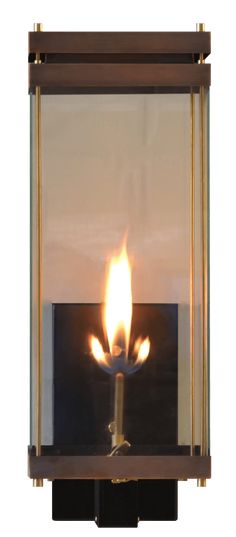 a fire burning in a glass box on a white background