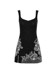 The Damask Mini Dress in Black has arrived just in time for the party season. It features sparkling black crystal floral motifs inspired by patterns found in lace, a nod to Clio’s great grandmother who was a lace maker. Designed in our signature fit and flare silhouette, the Damask Mini Dress is sure to shine bright and turn heads. Black 2000s Dress, Great Gatsby Outfits, Clio Peppiatt, Sequin Dress Outfit, Gg Outfits, Expensive Dresses, Sparkle Mini Dress, Cute Formal Dresses, Polka Dots Outfit