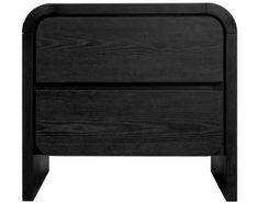 a black nightstand with two drawers and one drawer on the bottom, in front of a white background