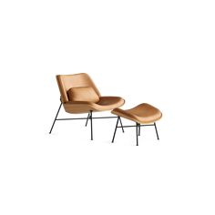 the lounge chair and ottoman is shown in light brown leather with black metal frame legs