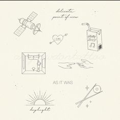 an image of various things that are drawn on paper