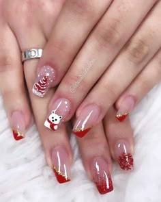 Gel Nails Ideas For Christmas, Christmas Nail Art Designs 2023, Christmas Nail Designs 2023, Elf Nails, Noel Nail, Cute Christmas Nails, Christmas Nails Easy, Christmas Gel Nails