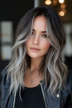 Chic and Bold: 19 Stunning Two-Tone Hair Color Ideas to Inspire Your Next Look Long Dark Hair With Blonde Money Piece, Dark Ash Blonde Ombre, Ash Blonde Highlights With Dark Roots, Ashy Short Hair, Easy To Manage Blonde Hair, Hair Color For Light Brunettes, Brown Hair Silver Money Piece, Covering Up Grey Hair Brunette, Ash Blonde Teasy Lights