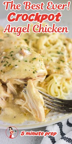 Closeup of a plate of chicken over pasta. Chicken Breast Crockpot, Hen Recipes, Angel Chicken, Restless Chipotle, Chicken Breast Crockpot Recipes, Crockpot Chicken Breast, Chicken Crockpot Recipes Easy, Crockpot Ideas