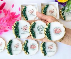 there are nine decorated cookies in the shape of christmas wreaths