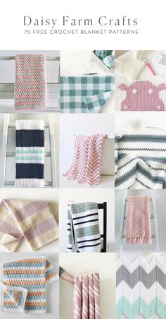 crochet patterns for baby blankets and afghans with text overlay that reads daisy farm crafts 75 free crochet blanket patterns