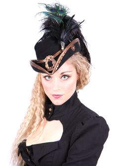 Blonde Swan leather hats Victorian Hats Woman, Blonde Swan Hats, Steampunk High Crown Costume Hat, Victorian Curved Brim Costume Hat, Adjustable High Crown Steampunk Hat, Steampunk Fascinator, Pirate Hat With Feathers, Victorian Feather Hat, Victorian Fashion Women