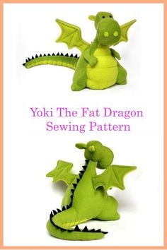 the instructions for how to sew a dragon stuffed animal pattern are shown in three different positions