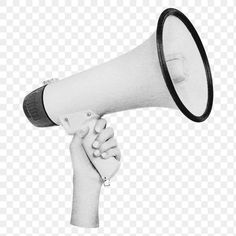 a black and white photo of a person holding a megaphone in their hand png