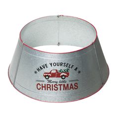 a christmas light shade that says have yourself a merry little christmas on the bottom and red trim