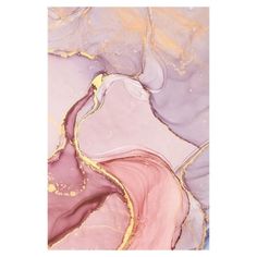 an abstract painting with pink and gold colors on it's surface, including the color purple