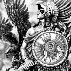 a drawing of a native american woman holding a shield with an eagle above her head