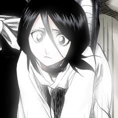 an anime character with black hair and white shirt