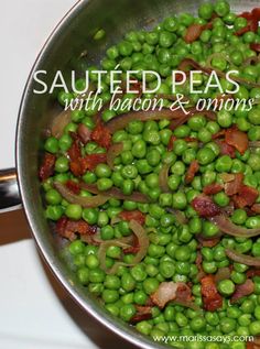 peas with bacon and onions cooking in a pan