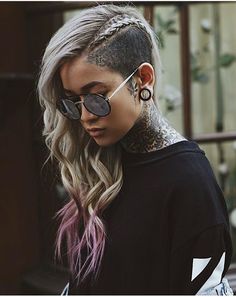 Womens Side Shaved Hair Long, Long Hairstyles Shaved Side, Hairstyles For Half Shaved Heads, Woman With Fade Haircut, Shaved Viking Hair Women, Long Hair Half Shaved Hairstyles, Half Shave Haircut For Women, Viking Braids Female Shaved Sides, Long Mohawk Women