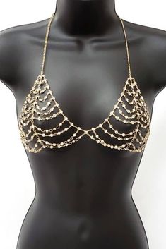 BC-170328J_Color_11 Rhinestone Bra Diy, Bra Rhinestones, Body Chain Jewelry Outfit, Decorated Bras, Body Necklace Chain, Diy Bra, Body Necklace, Rhinestone Bra, Chain Bra