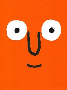 an orange square with eyes and nose drawn on it